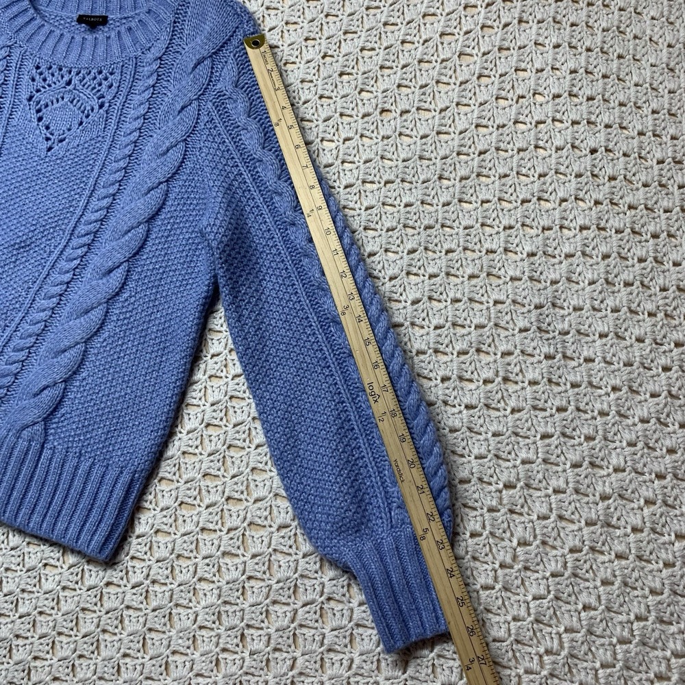 Talbots Balloon Sleeve Cable Knit Sweater Women Sz L Blue Wool Blend Crew Neck - Picture 10 of 11